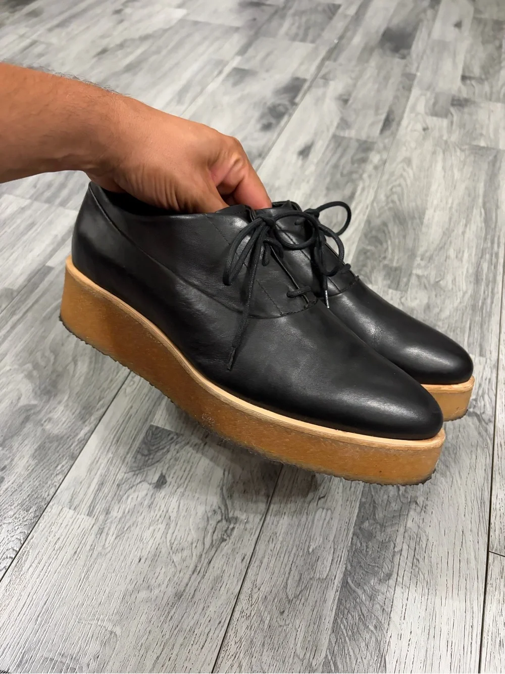 Clarks Originals Made in Italy Ornella Black Leather Derby Crepe Platform